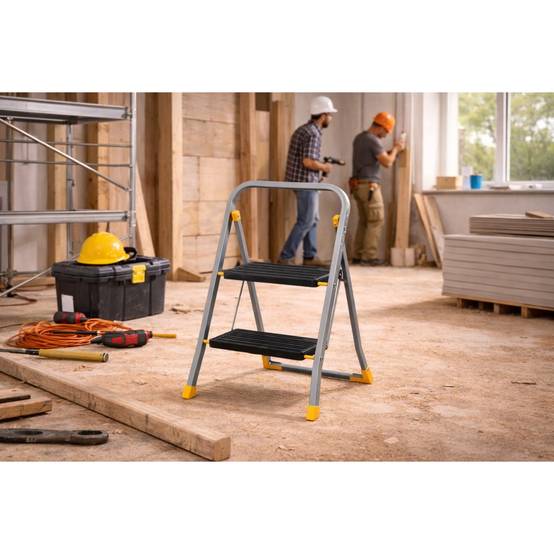 Escabeau 2 marches pliable Charge 150kg Marche-pied Pliable Pieds anti-dérapants Bricolage Maison Chantier INTEC - Image 5