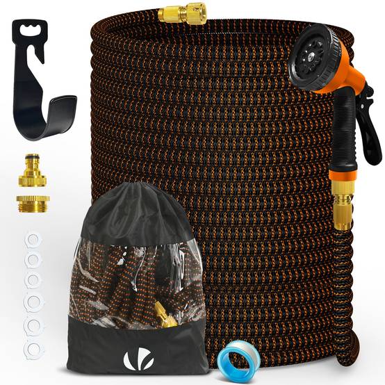 Tuyau d’Arrosage Extensible 45m Renforce avec Accessoires orange - Image 1