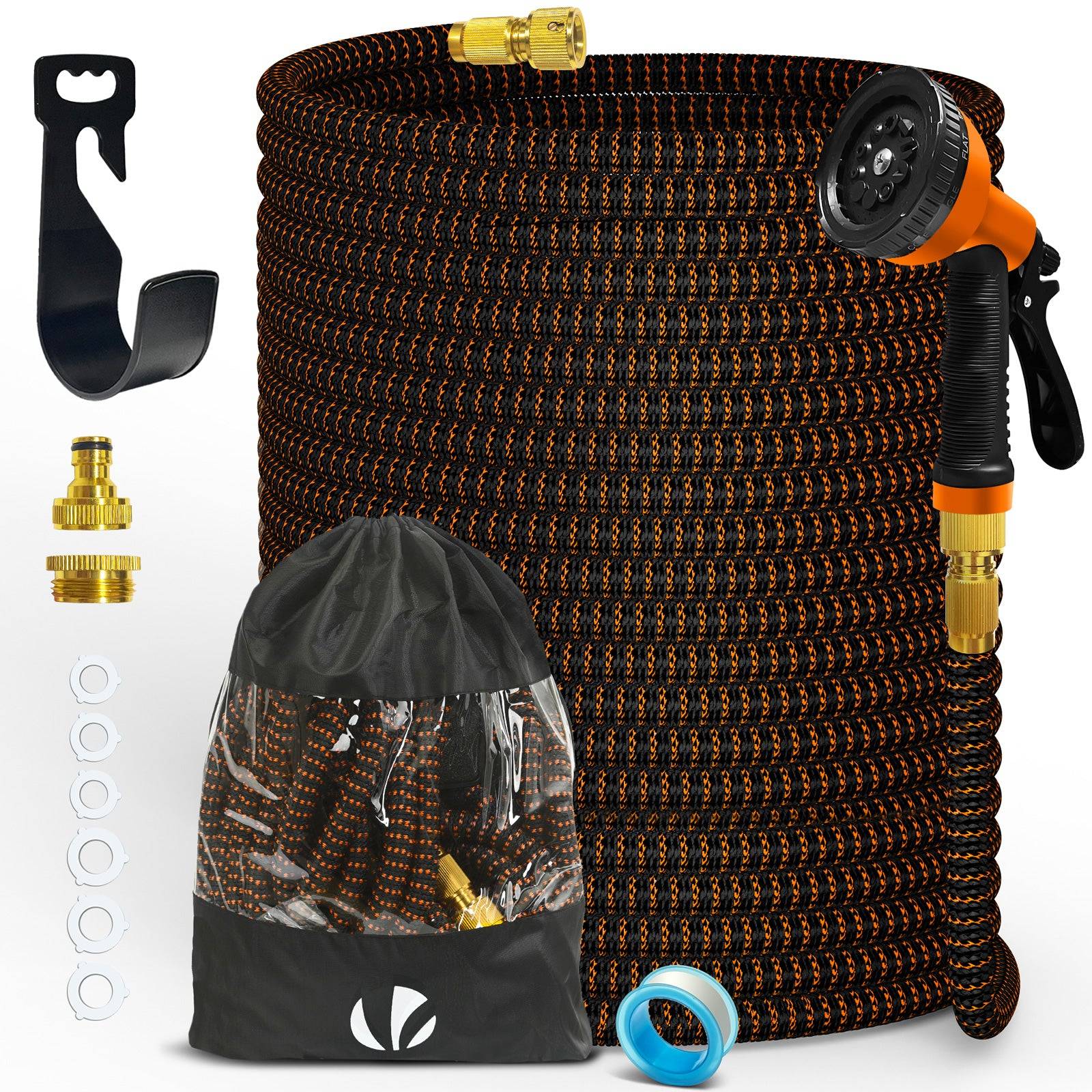 Tuyau d’Arrosage Extensible 45m Renforce avec Accessoires orange - Image 1