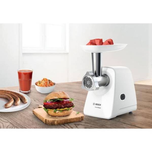 Bosch - Hachoir Electrique  a viande SmartPower - BOSCH - MFW2520W - 2 grilles de hachoir - Garnisseur de saucisses - Blanc - Image 2