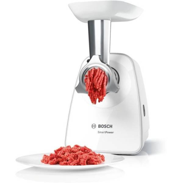 Bosch - Hachoir Electrique  a viande SmartPower - BOSCH - MFW2520W - 2 grilles de hachoir - Garnisseur de saucisses - Blanc - Image 1
