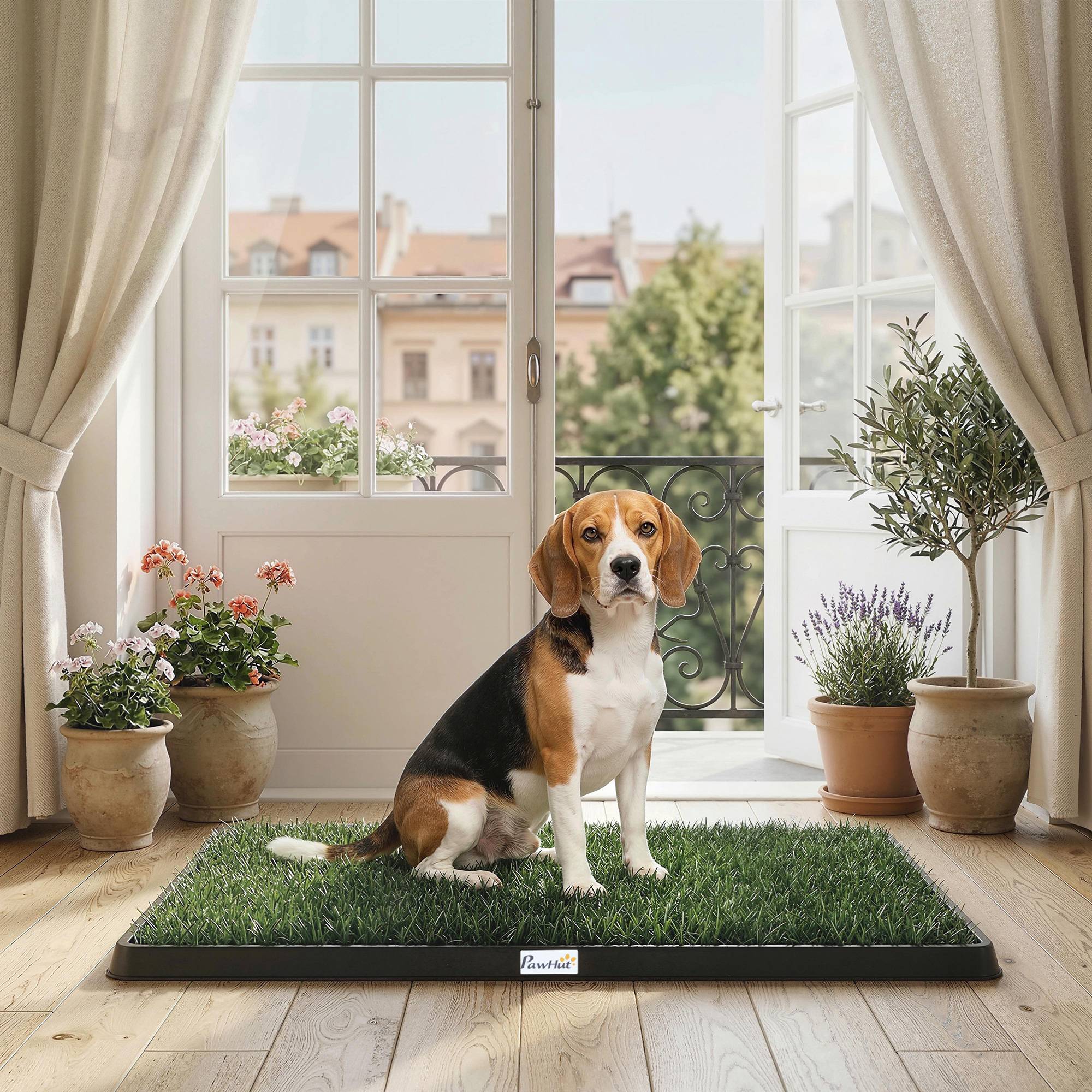ComfortXL - Toilette pour chien plastique 76 x 50,5 cm noir vert balcon intérieur apprentissage propreté avec gazon