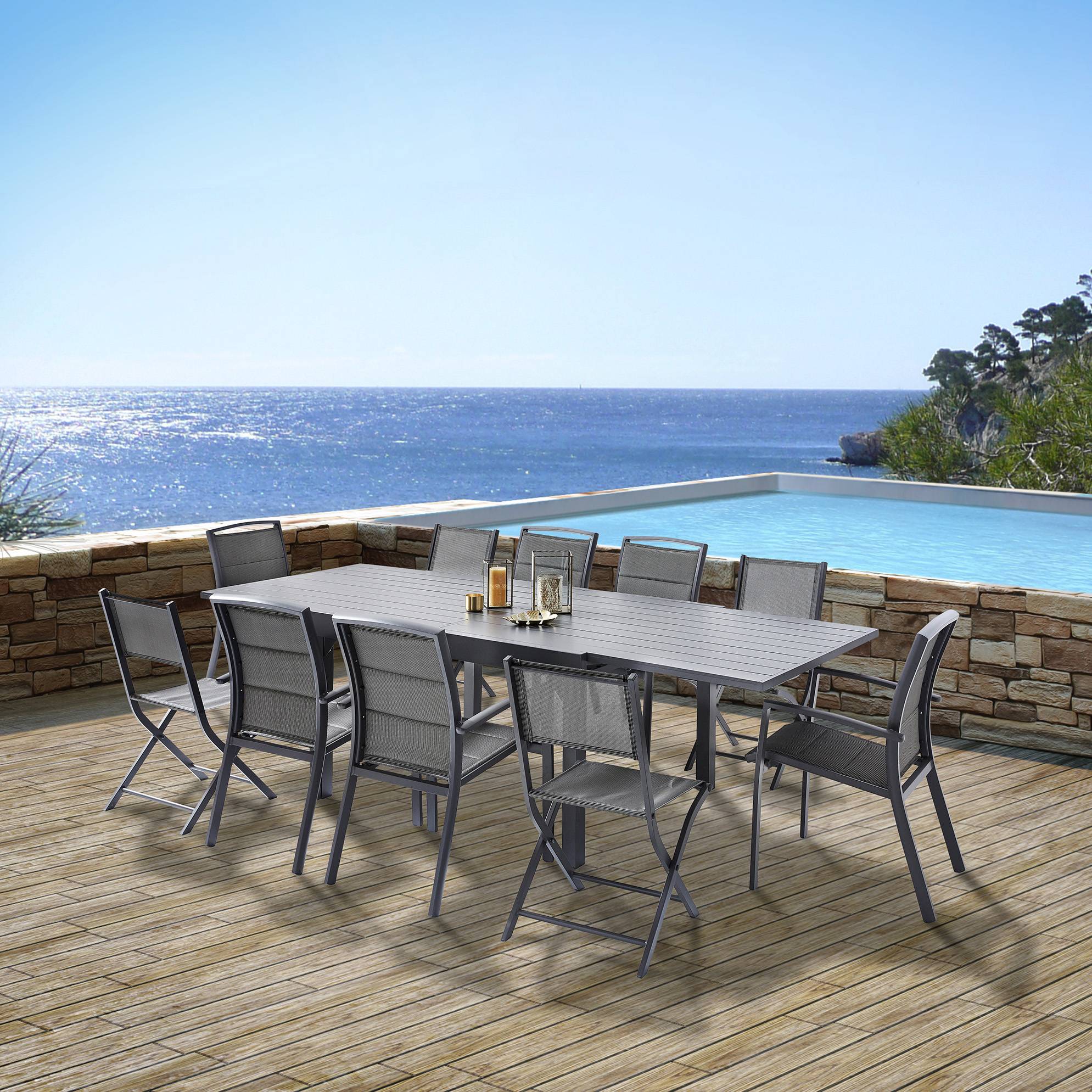 Wilsa Garden - Ensemble MODULO 6/10p en aluminium et 6 fauteuils en aluminium et assise textilène - Imagen 2