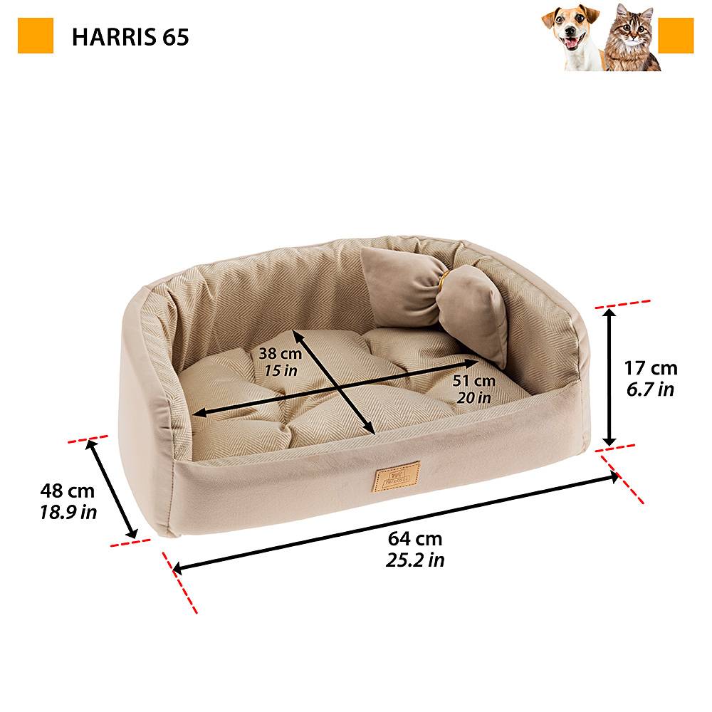 Ferplast - Couchage Rembourré Lit pour Chiens et Chats HARRIS 65 Lavable, avec Coussin, Tweed et Velours, Beige - Imagen 2
