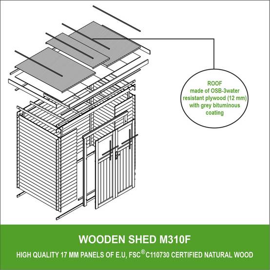 Timbela - Abri de jardin en bois l239xL144xH200cm / 2.63 m² avec porte verrouillable de haute qualité - 19 mm d’épaisseur - Timbela M310F - Imagen 8