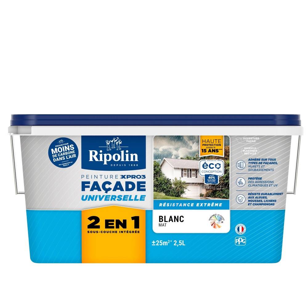 Ripolin - Peinture extérieure facade RIPOLIN blanc mat 2.5l - Image 1