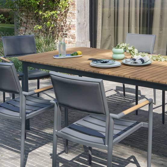 Table de jardin PIANA en teck massif et aluminium 6/8 places anthracite - Image 3