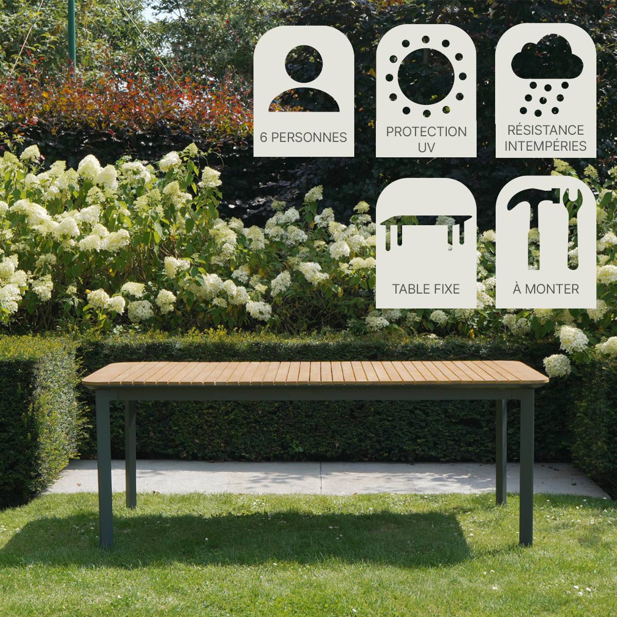Wilsa Garden - Table de jardin PIANA en teck massif et aluminium 6/8 places  anthracite - Imagen 7