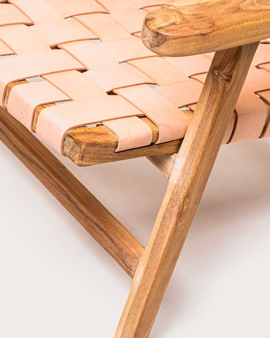 Salmon - Fauteuil lounge en teck et cuir saumon - UNIQKA - Imagen 6
