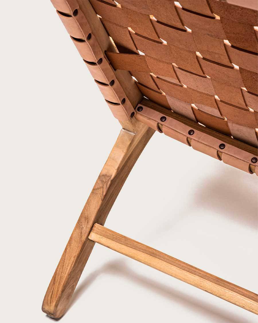 Salmon - Fauteuil lounge en teck et cuir saumon - UNIQKA - Imagen 7
