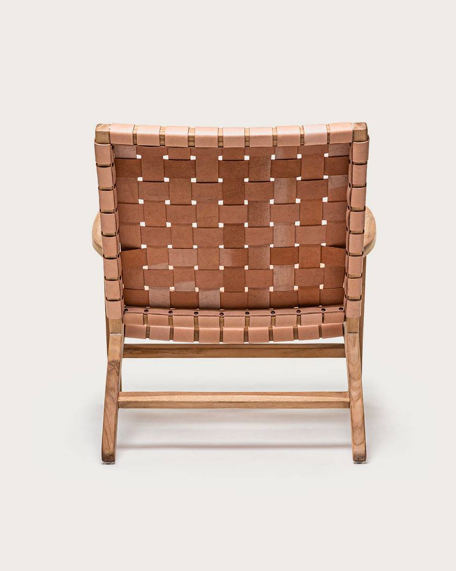 Salmon - Fauteuil lounge en teck et cuir saumon - UNIQKA - Imagen 5