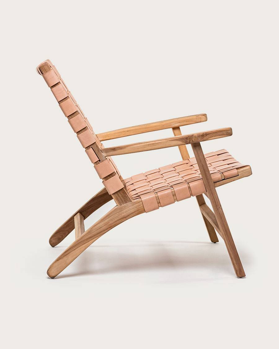 Salmon - Fauteuil lounge en teck et cuir saumon - UNIQKA - Imagen 3