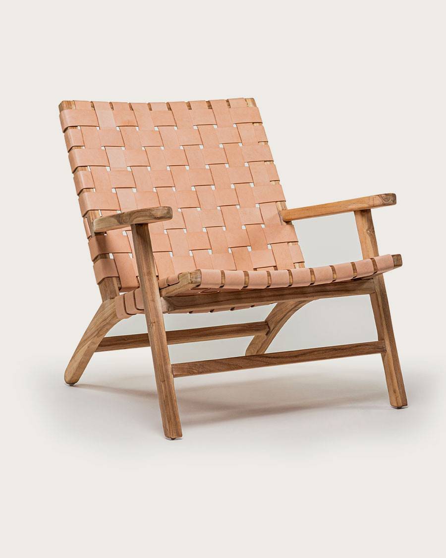 Salmon - Fauteuil lounge en teck et cuir saumon - UNIQKA - Imagen 1