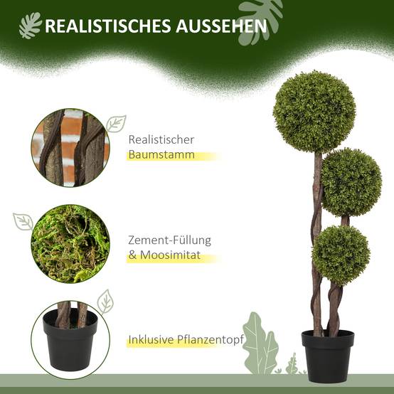 Buis Artificiel Topiaire Plastique Intérieur Extérieur 3 Boules 115cm Vert Noir - ComfortXL Outdoor Living - Image 6