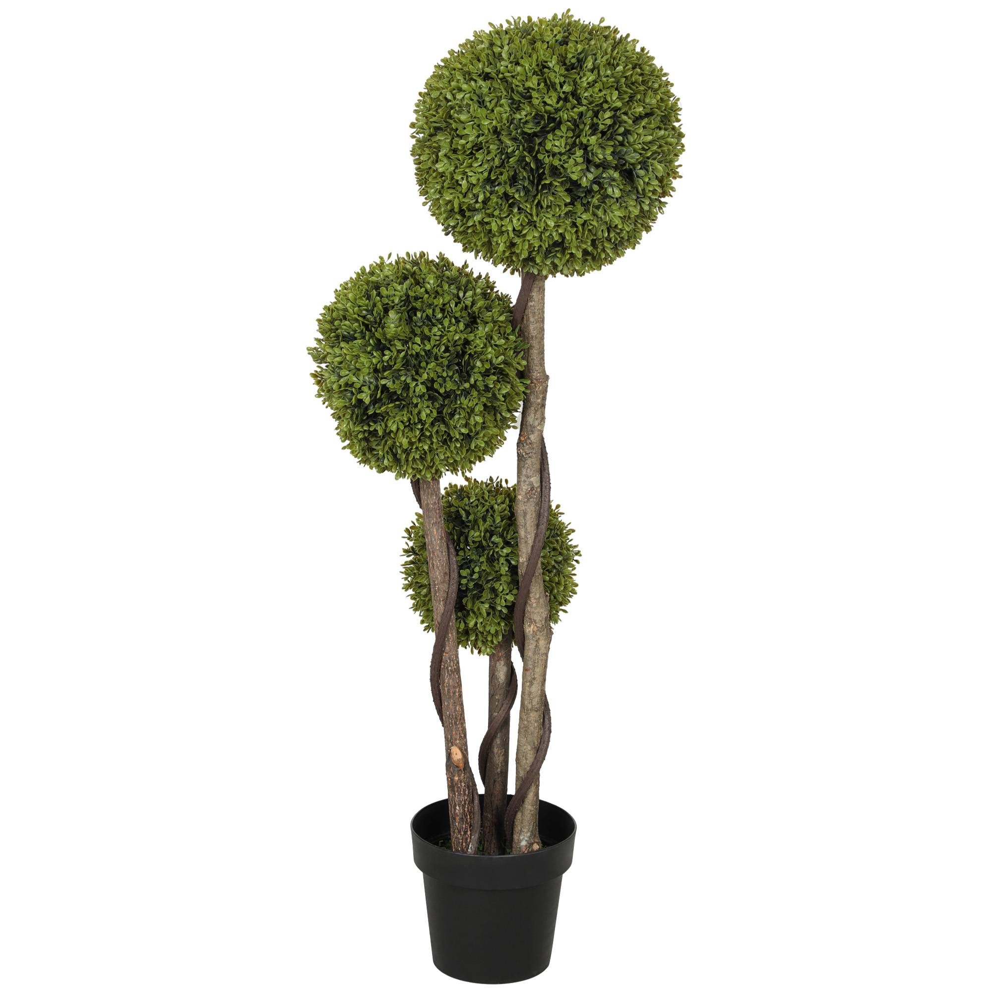 Buis Artificiel Topiaire Plastique Intérieur Extérieur 3 Boules 115cm Vert Noir - ComfortXL Outdoor Living - Image 2
