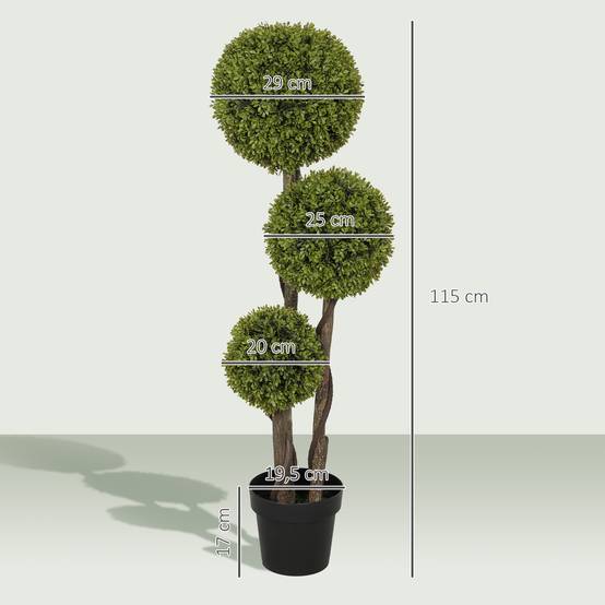 Buis Artificiel Topiaire Plastique Intérieur Extérieur 3 Boules 115cm Vert Noir - ComfortXL Outdoor Living - Image 5