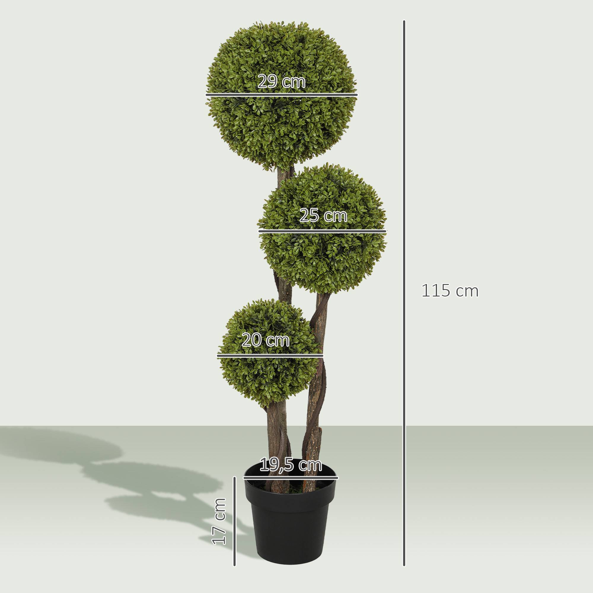 Buis Artificiel Topiaire Plastique Intérieur Extérieur 3 Boules 115cm Vert Noir - ComfortXL Outdoor Living - Image 5