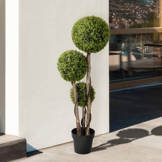 Buis Artificiel Topiaire Plastique Intérieur Extérieur 3 Boules 115cm Vert Noir - ComfortXL Outdoor Living - Image 9