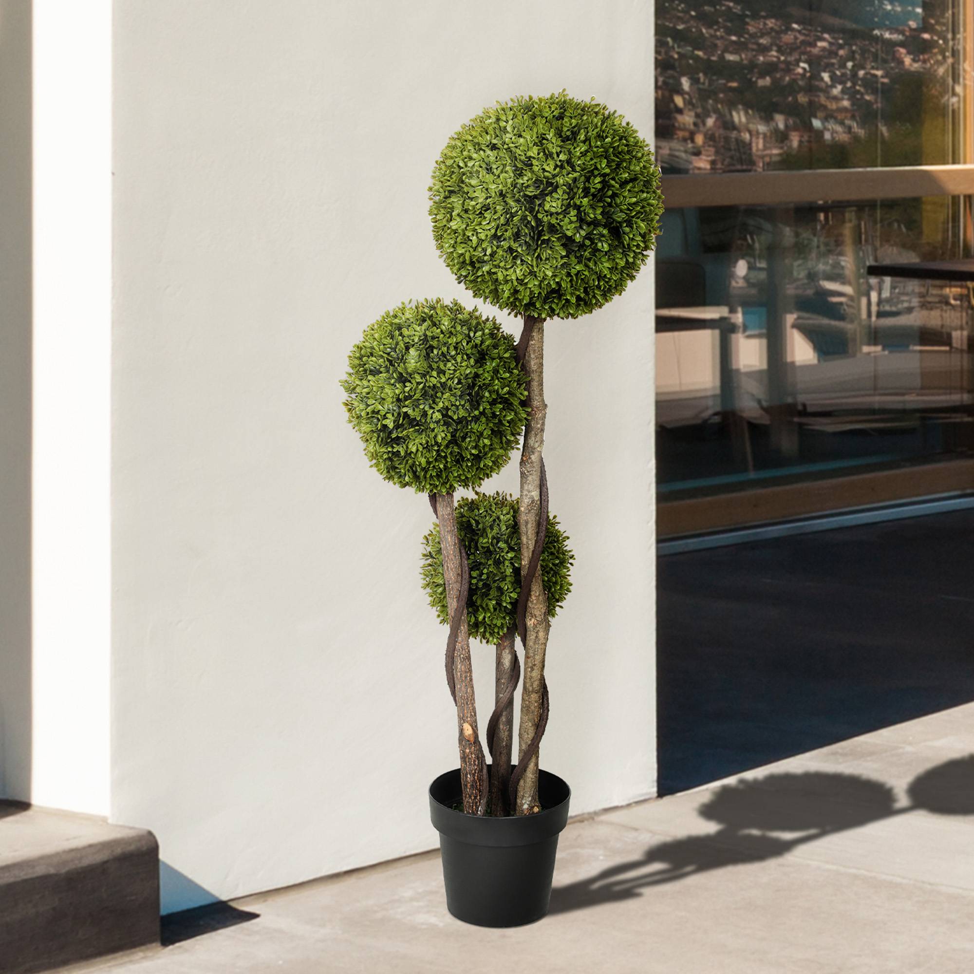 Buis Artificiel Topiaire Plastique Intérieur Extérieur 3 Boules 115cm Vert Noir - ComfortXL Outdoor Living - Image 9
