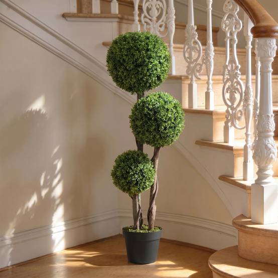 Buis Artificiel Topiaire Plastique Intérieur Extérieur 3 Boules 115cm Vert Noir - ComfortXL Outdoor Living - Image 10