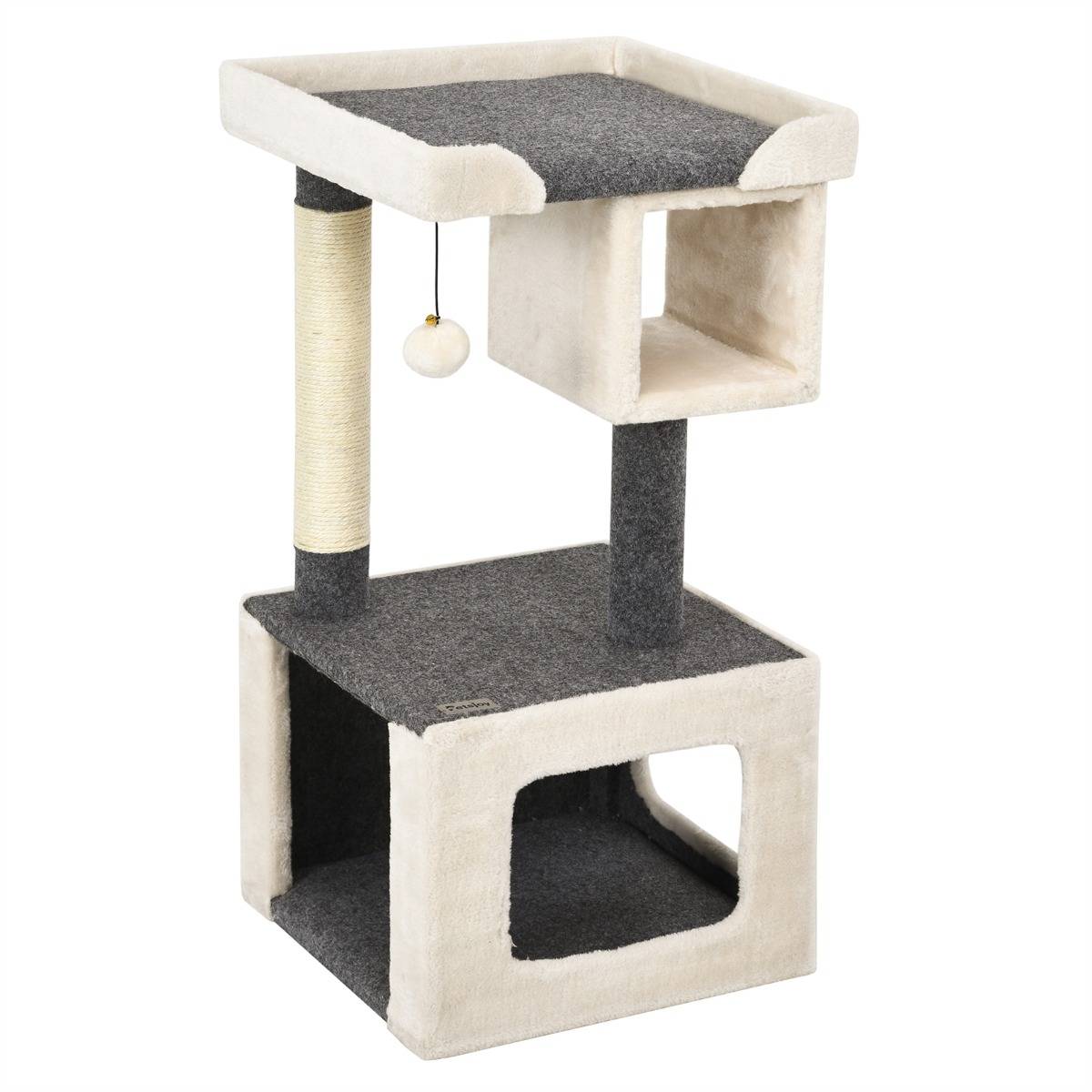 Arbre à Chat avec Poteau en Sisal et Balle en Peluche 42x42x80cm pour Jeux et Repos des Chats - Image 1