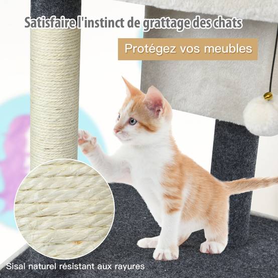 Arbre à Chat avec Poteau en Sisal et Balle en Peluche 42x42x80cm pour Jeux et Repos des Chats - Image 6