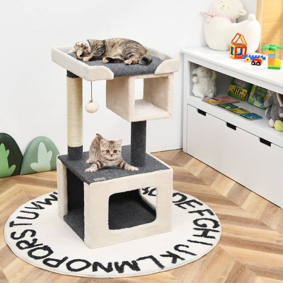 Arbre à Chat avec Poteau en Sisal et Balle en Peluche 42x42x80cm pour Jeux et Repos des Chats - Image 4