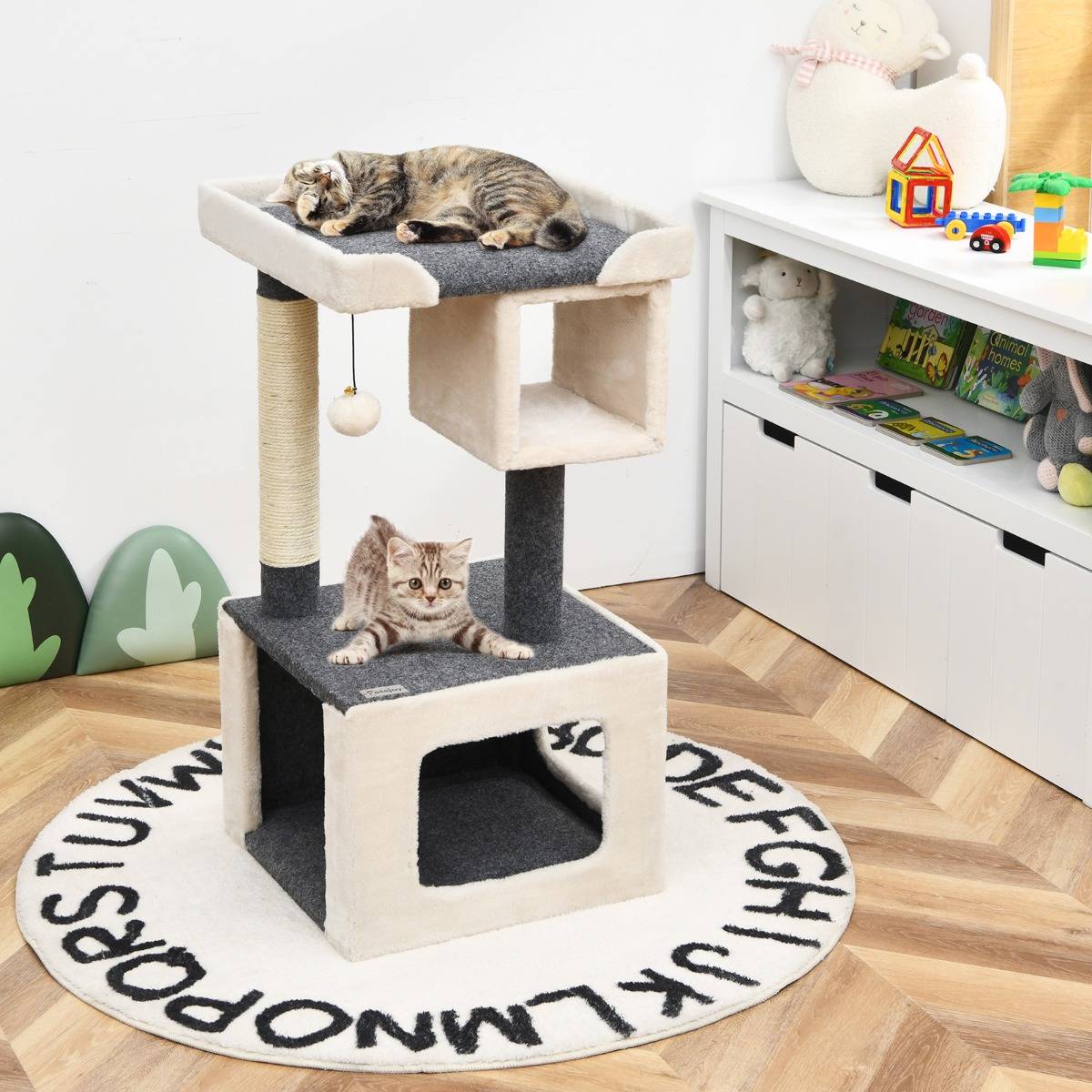 Arbre à Chat avec Poteau en Sisal et Balle en Peluche 42x42x80cm pour Jeux et Repos des Chats - Image 4