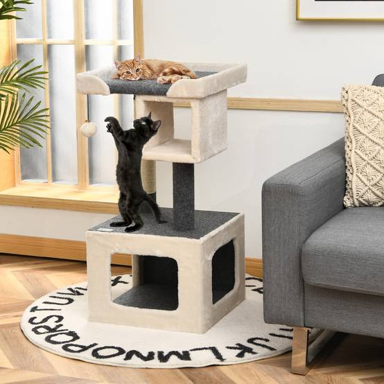 Arbre à Chat avec Poteau en Sisal et Balle en Peluche 42x42x80cm pour Jeux et Repos des Chats - Image 2
