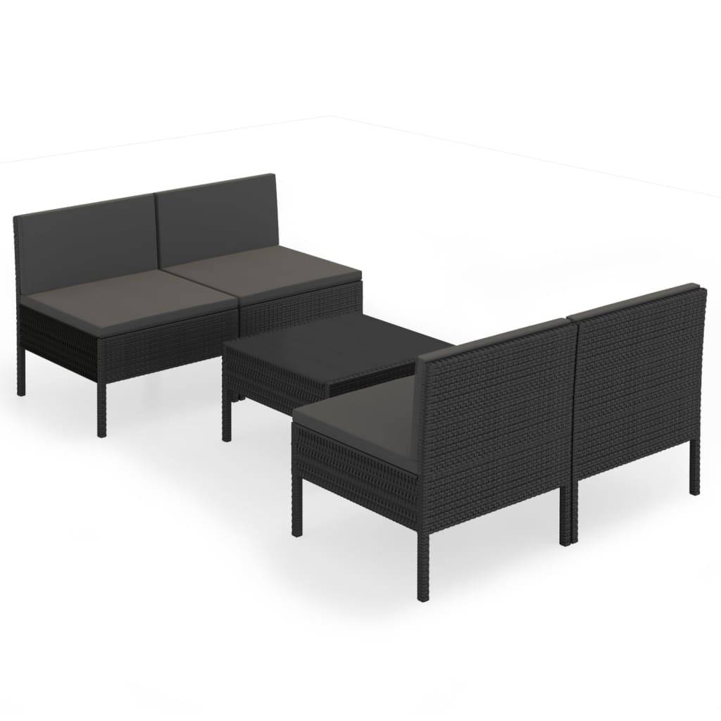 Helloshop26 - Salon de jardin meuble d'extérieur ensemble de mobilier 5 pièces avec coussins résine tressée noir - Imagen 1