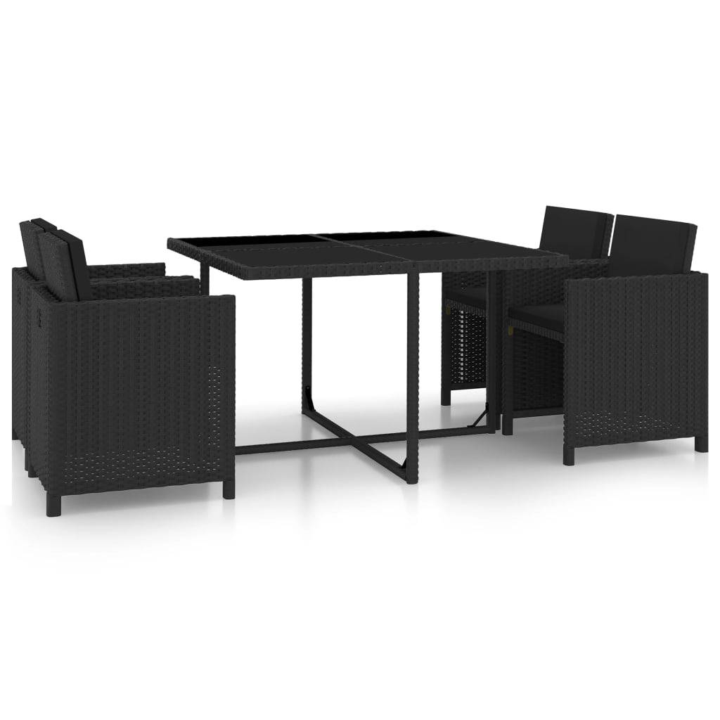 Salon de jardin 4 personnes résine tressée table carrée avec coussins Noir – ComfortXL Outdoor Living - Image 1