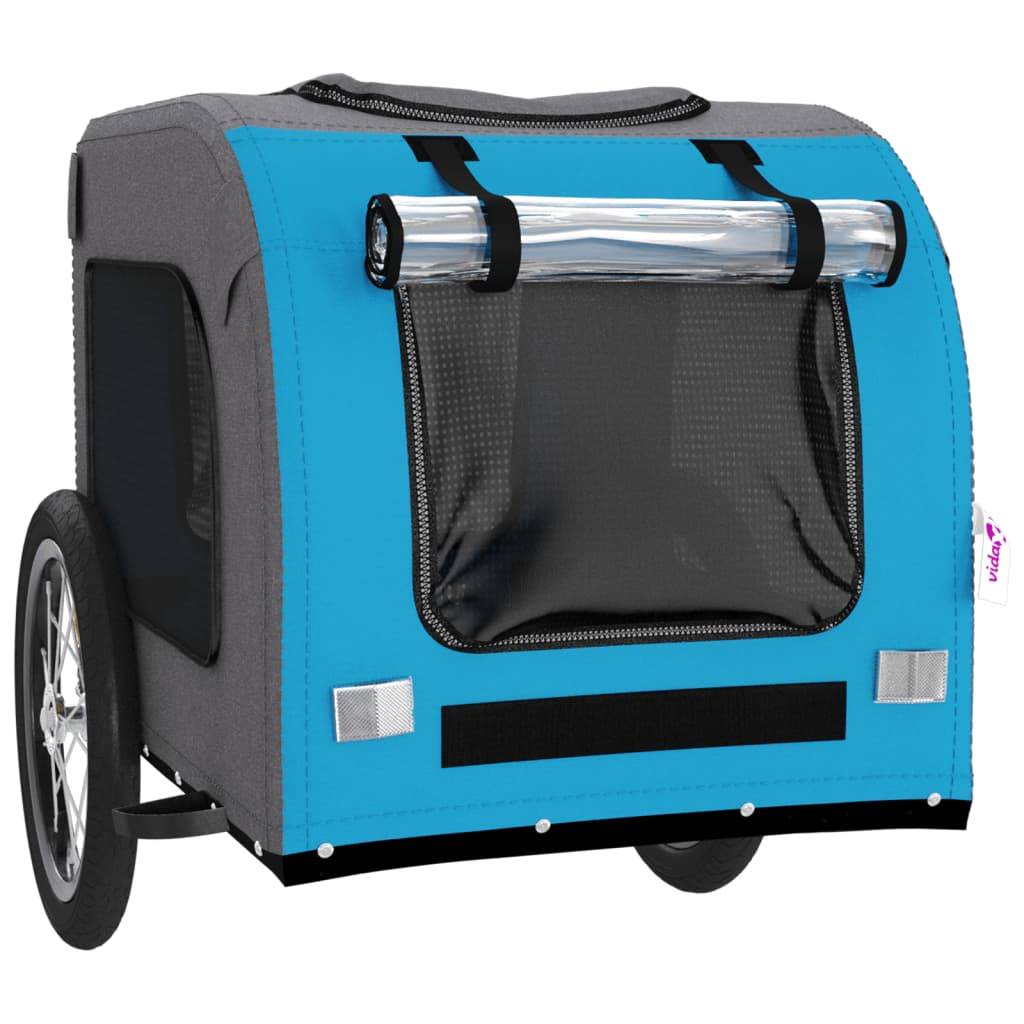 Remorque de vélo pour animaux fer et tissu bleu et gris 125 x 64 x 66 cm - PANGIVO - Image 5