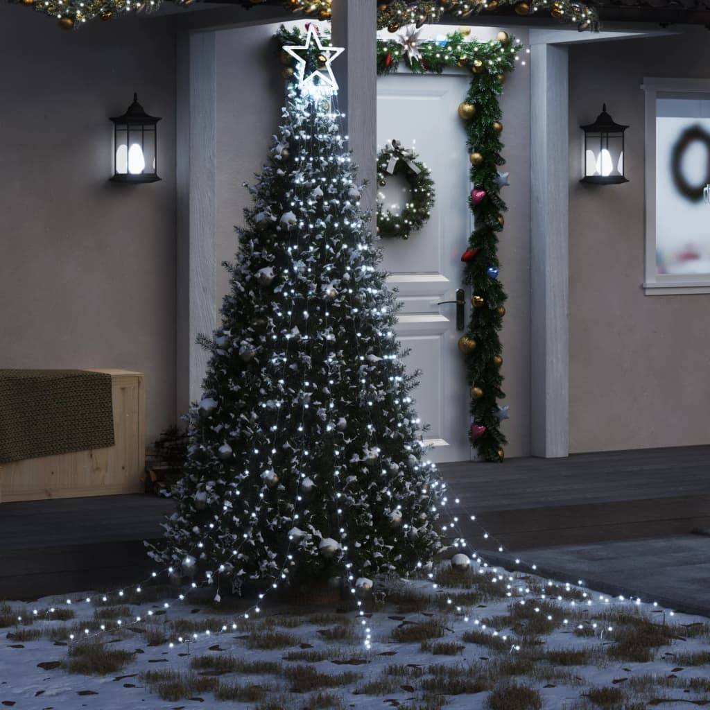 Guirlande Sapin de Noël Cascade 320 LED avec Étoile Déco Jardin 3.75m Blanc Froid – ComfortXL Outdoor Living - Image 1