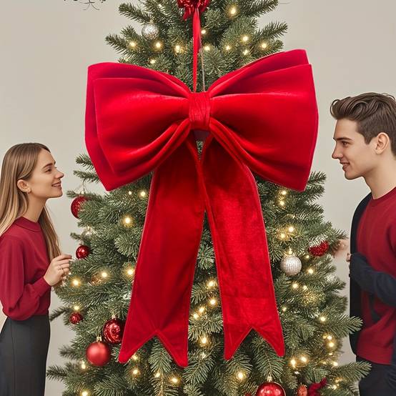 Grand nœud en velours rouge pour sapin de Noël, décoration à suspendre pour mariage, Noël, décoration de Noël, nœud géant de Noël - Image 3