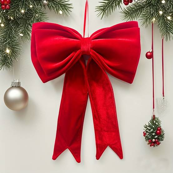 Grand nœud en velours rouge pour sapin de Noël, décoration à suspendre pour mariage, Noël, décoration de Noël, nœud géant de Noël - Image 1