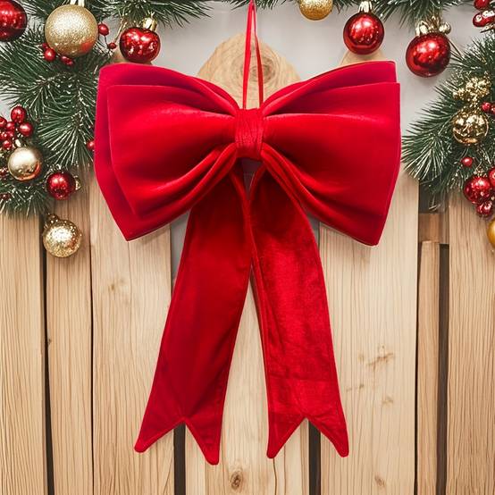 Grand nœud en velours rouge pour sapin de Noël, décoration à suspendre pour mariage, Noël, décoration de Noël, nœud géant de Noël - Image 9
