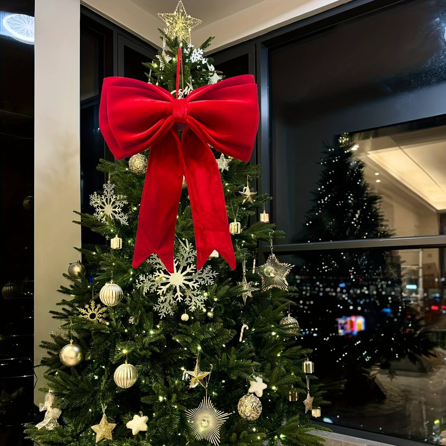 Grand nœud en velours rouge pour sapin de Noël, décoration à suspendre pour mariage, Noël, décoration de Noël, nœud géant de Noël - Image 2