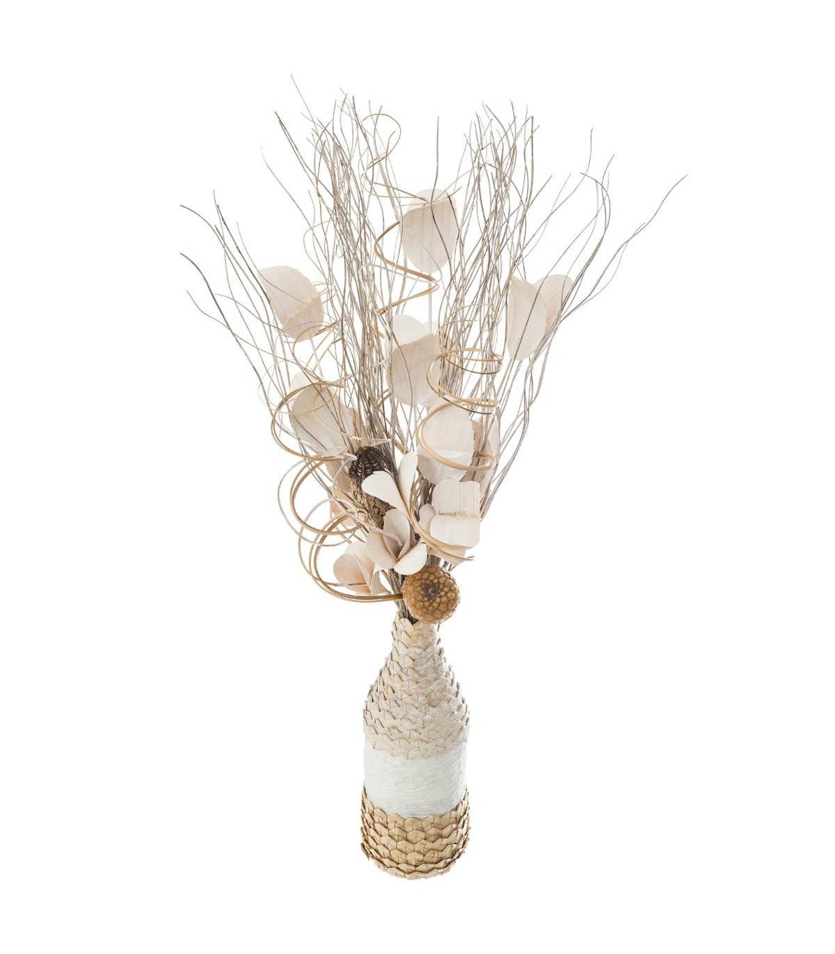 Composition florale artificielle Vase verre et osier H 50 cm - Imagen 1