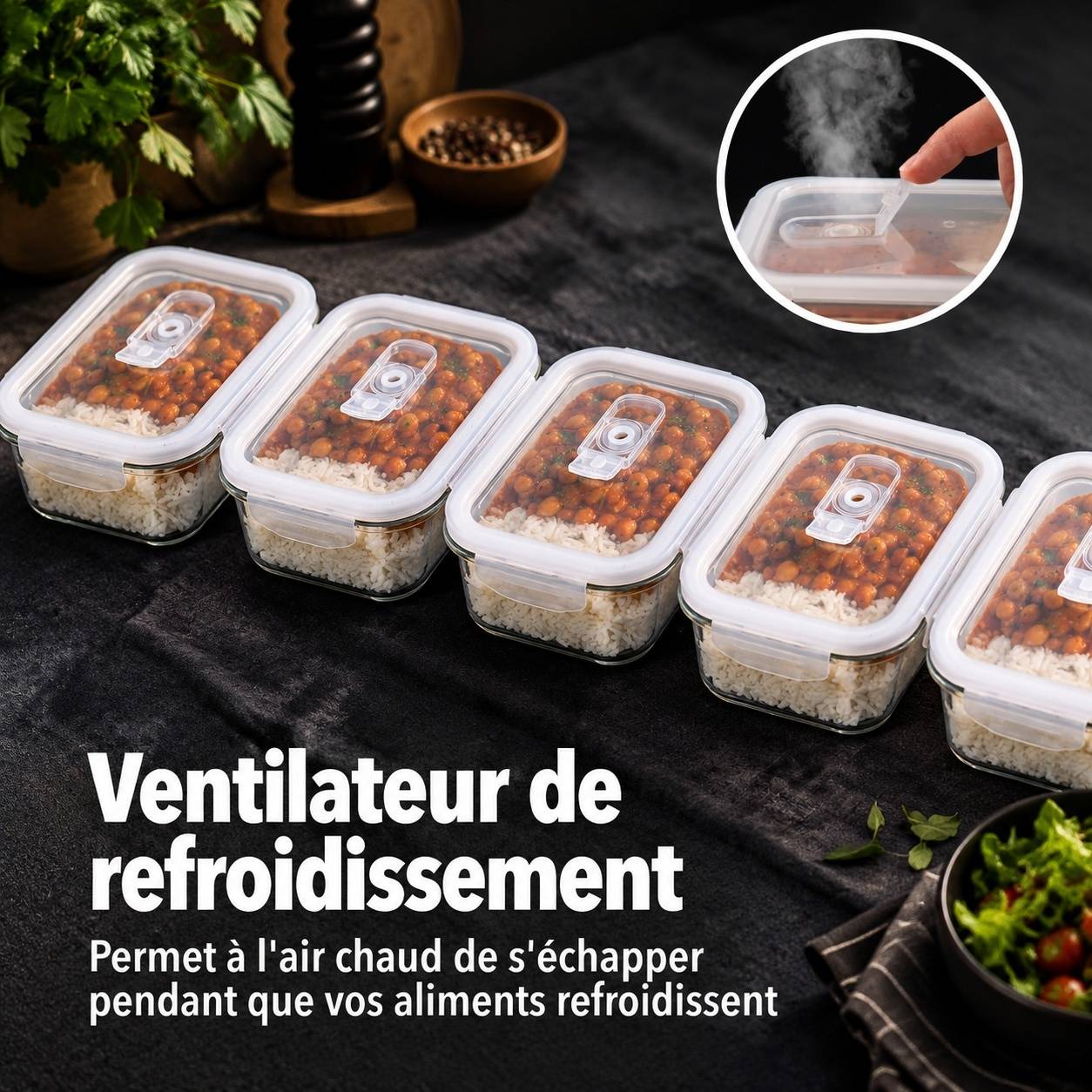 Lot de 5 Boîtes Repas en Verre Borosilicate avec Couvercle Étanche - Image 5