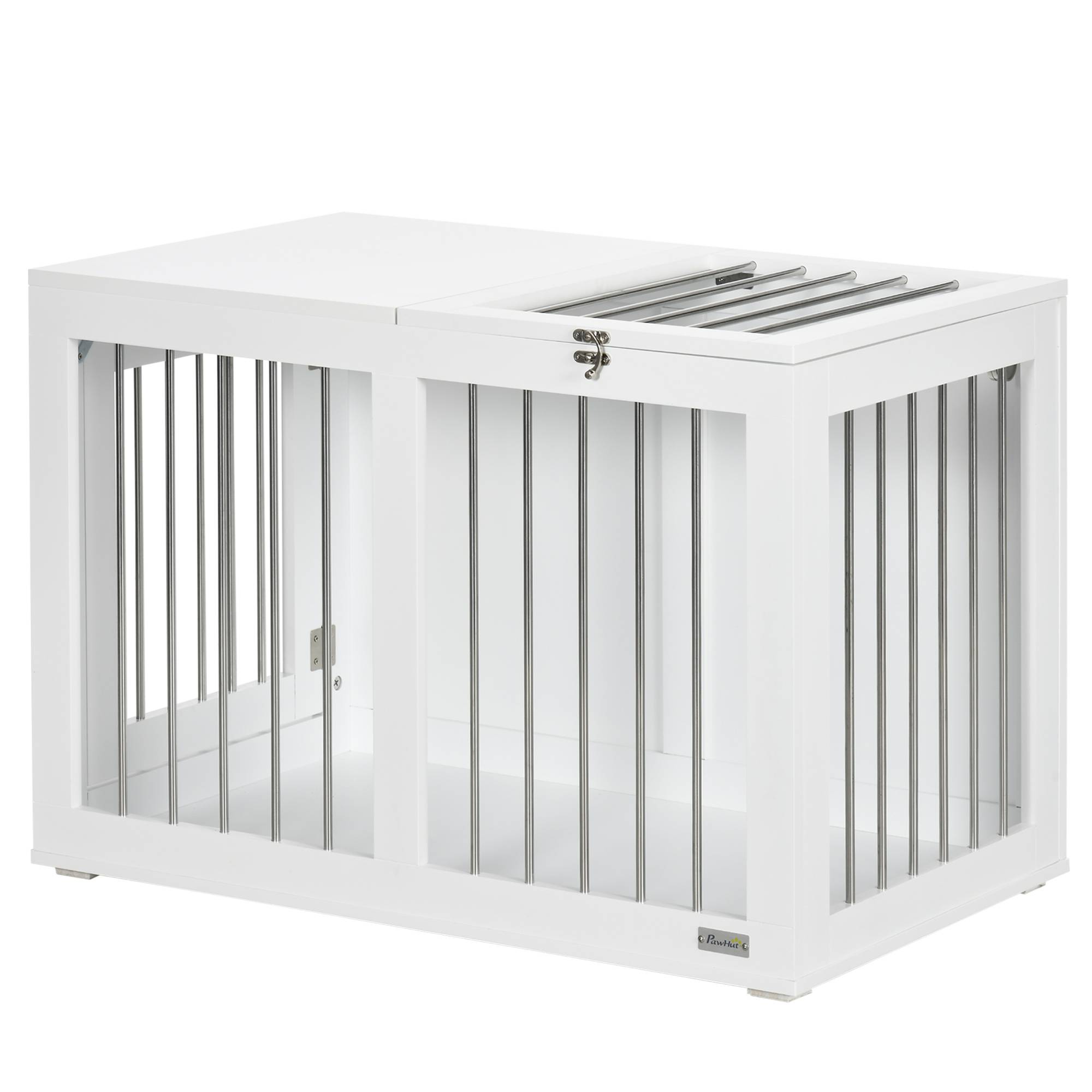 Cage pour chien 2 portes verrouillables, grille acier,80x50x56,5 cm blanc et argent - Image 2