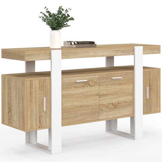 Buffet 140 cm PHOENIX 4 portes bois et blanc - Image 2