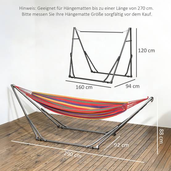Stand hamac 2-en-1, résistant aux intempéries, séchoir, 290 cm x 92 cm x 88 cm, noir - Image 3