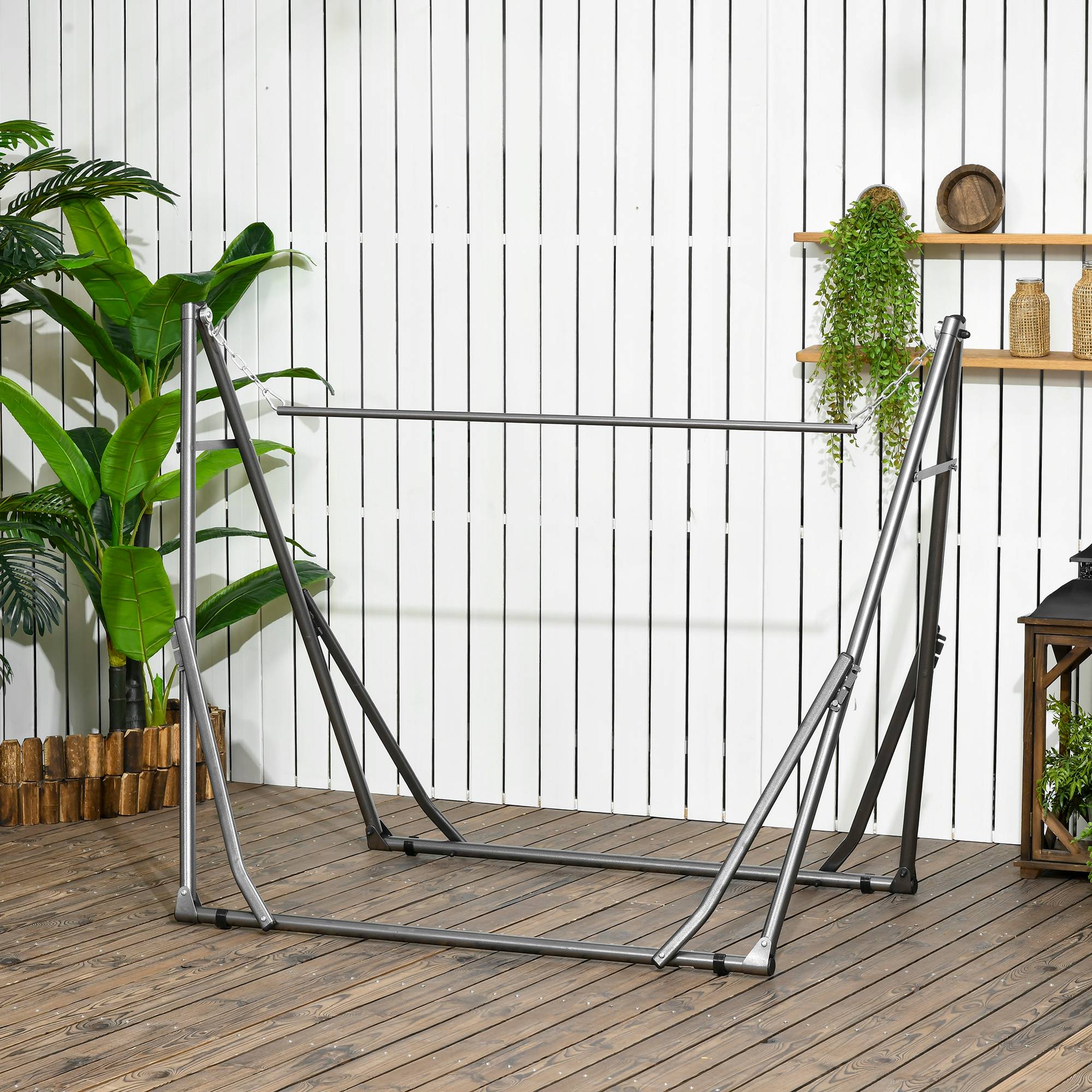 Stand hamac 2-en-1, résistant aux intempéries, séchoir, 290 cm x 92 cm x 88 cm, noir - Image 8