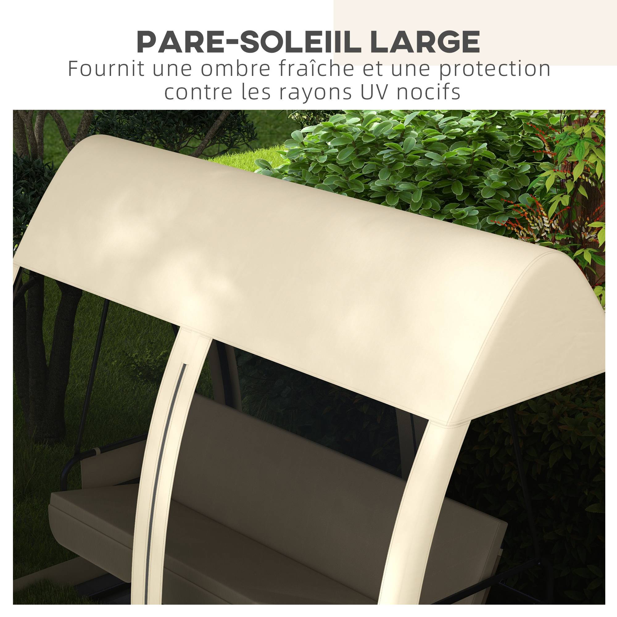 Balancelle convertible 3 places polyester jardin extérieur fonction lit moustiquaire beige - ComfortXL Outdoor Living - Image 8