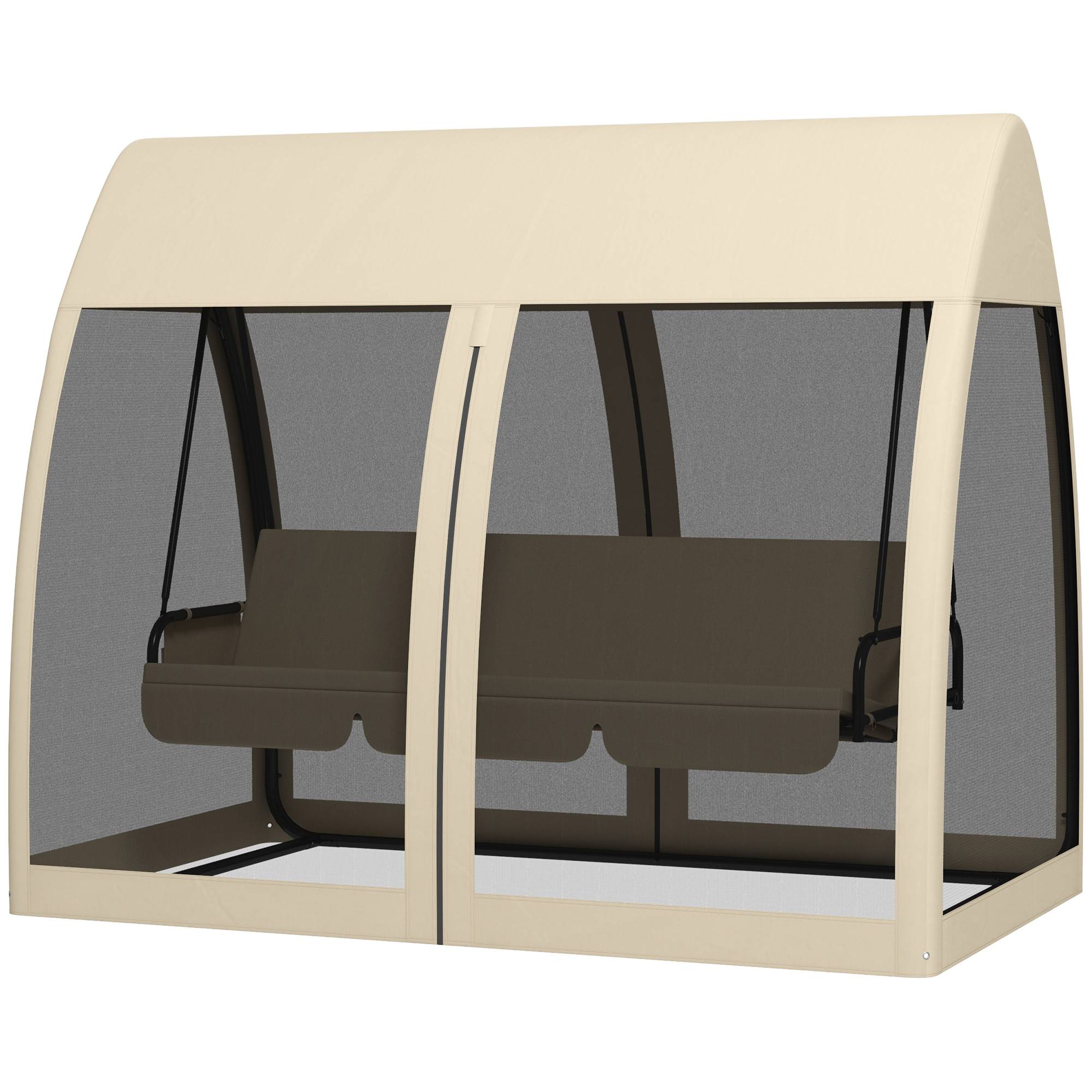 Balancelle convertible 3 places polyester jardin extérieur fonction lit moustiquaire beige - ComfortXL Outdoor Living - Image 2