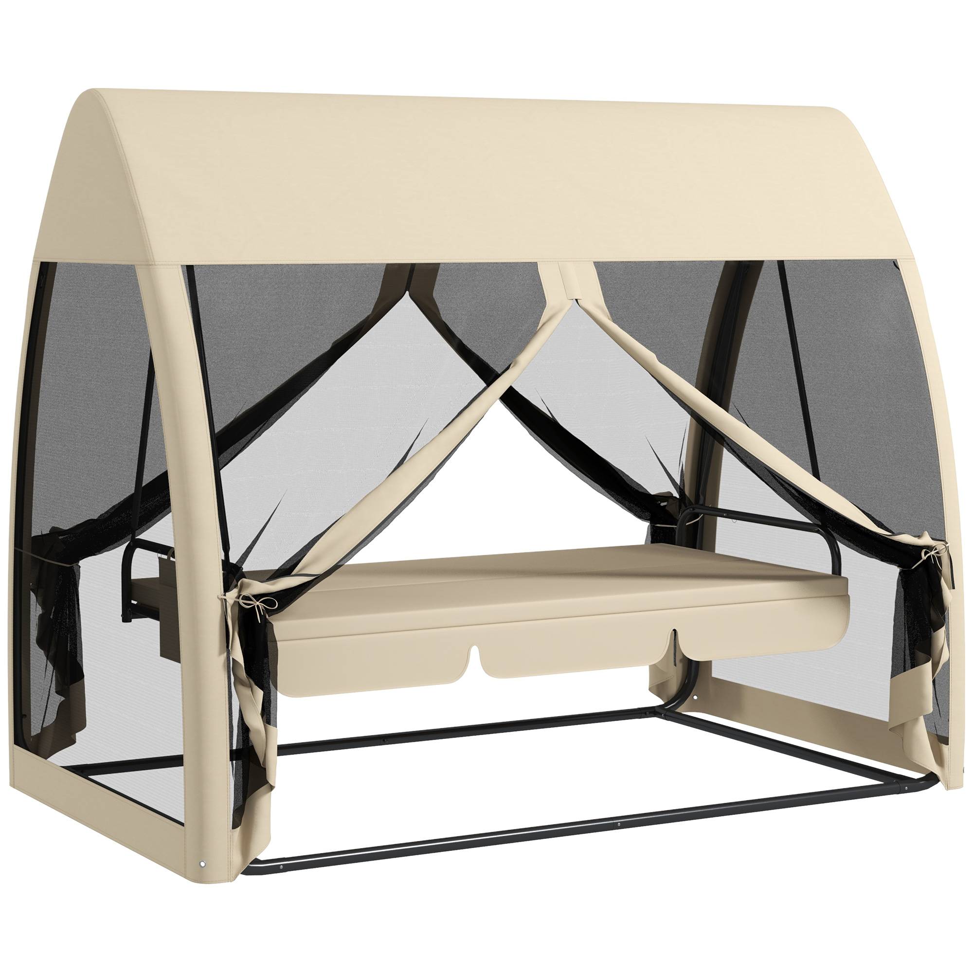 Balancelle convertible 3 places polyester jardin extérieur fonction lit moustiquaire beige - ComfortXL Outdoor Living - Image 1