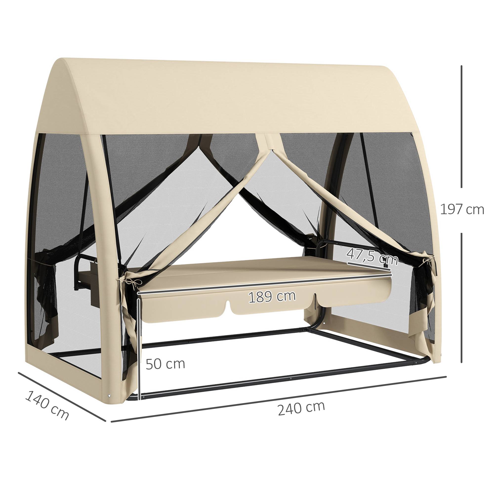 Balancelle convertible 3 places polyester jardin extérieur fonction lit moustiquaire beige - ComfortXL Outdoor Living - Image 5