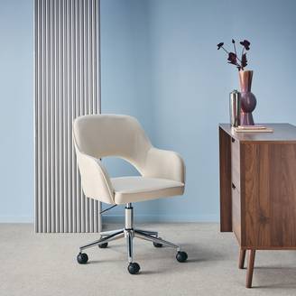 Chaise de bureau à roulettes velours côtelé blanc cassé piétement chromé. L 60 x P 62 x H 89 / 99cm | sweeek