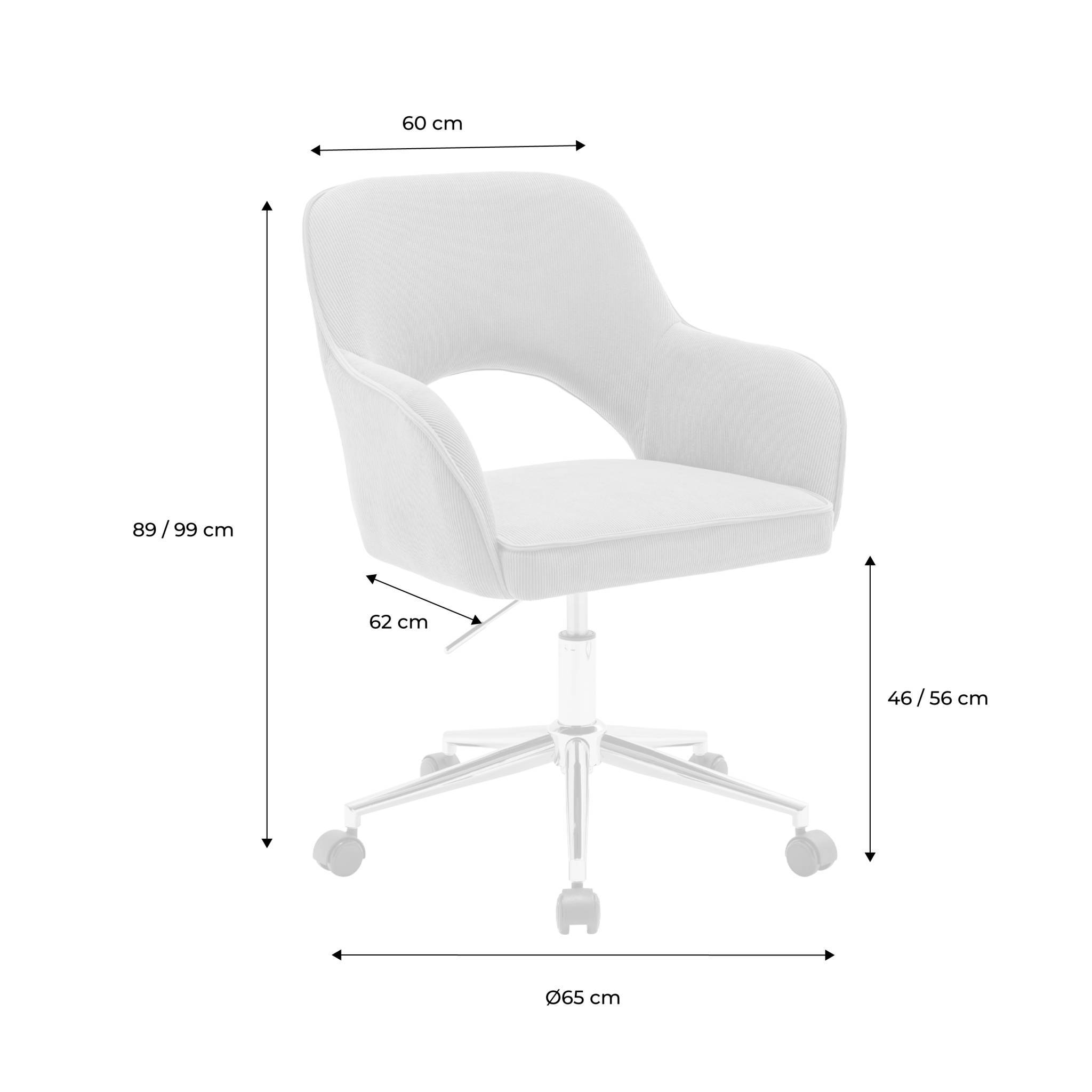Chaise de bureau à roulettes velours côtelé blanc cassé piétement chromé. L 60 x P 62 x H 89 / 99cm | sweeek - Image 6