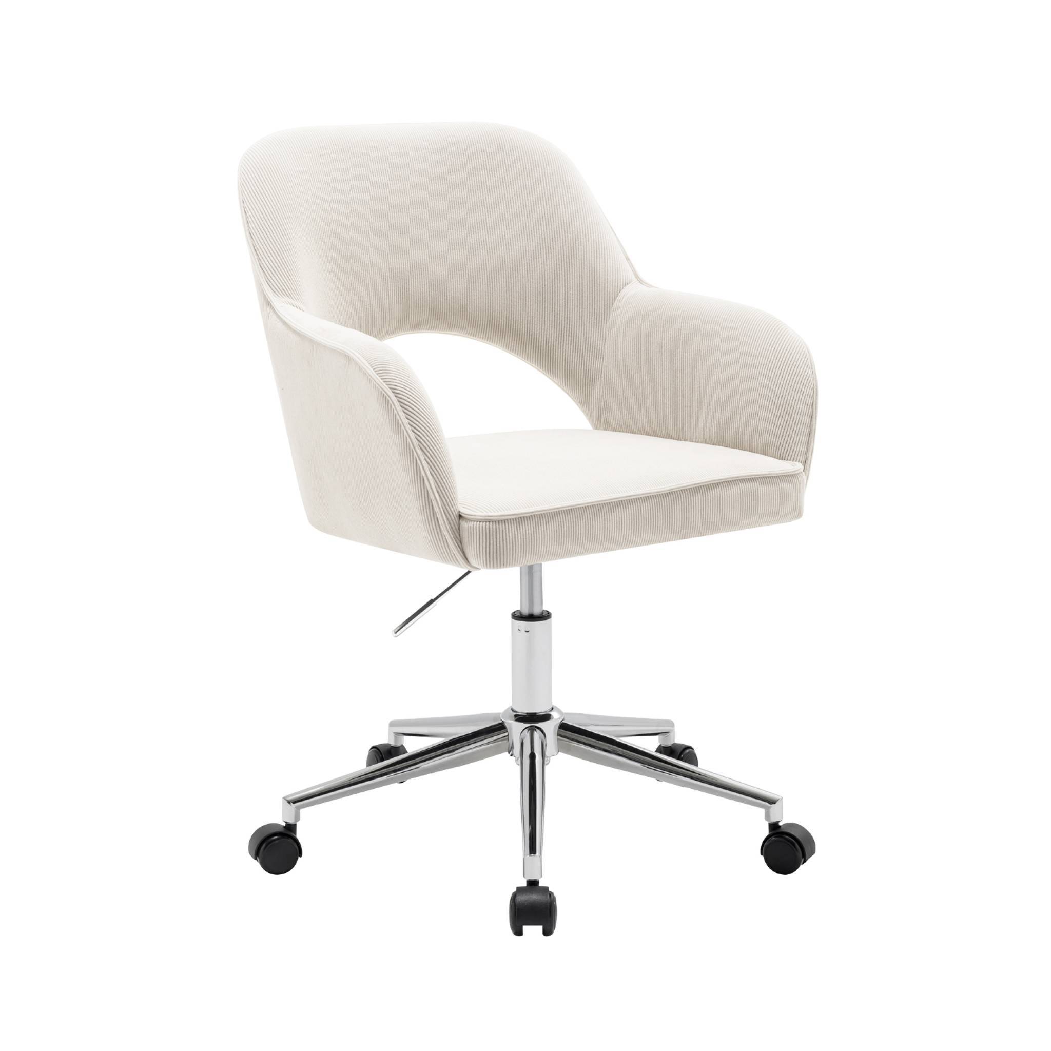 Chaise de bureau à roulettes velours côtelé blanc cassé piétement chromé. L 60 x P 62 x H 89 / 99cm | sweeek - Image 2